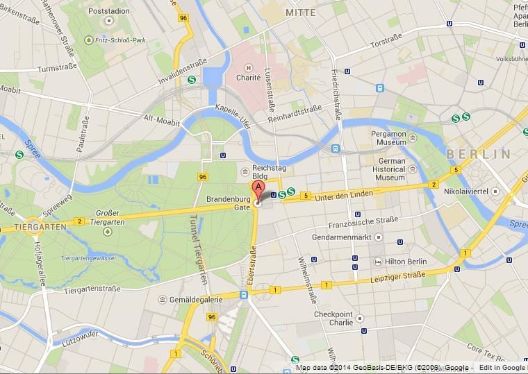mapa de la puerta de brandeburgo de berlín