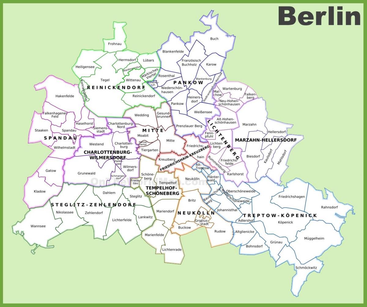 Berlín mapa de áreas - Berlín distritos mapa (Alemania)