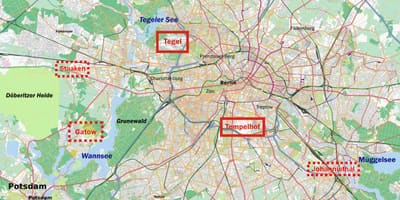 Mapa de aeropuertos en berlín, alemania
